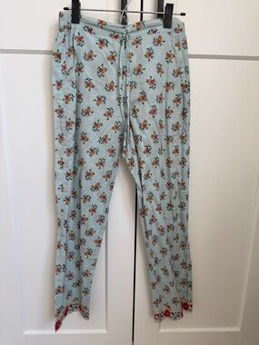Women's Light Blue Floral Skinny Drawstring Pants